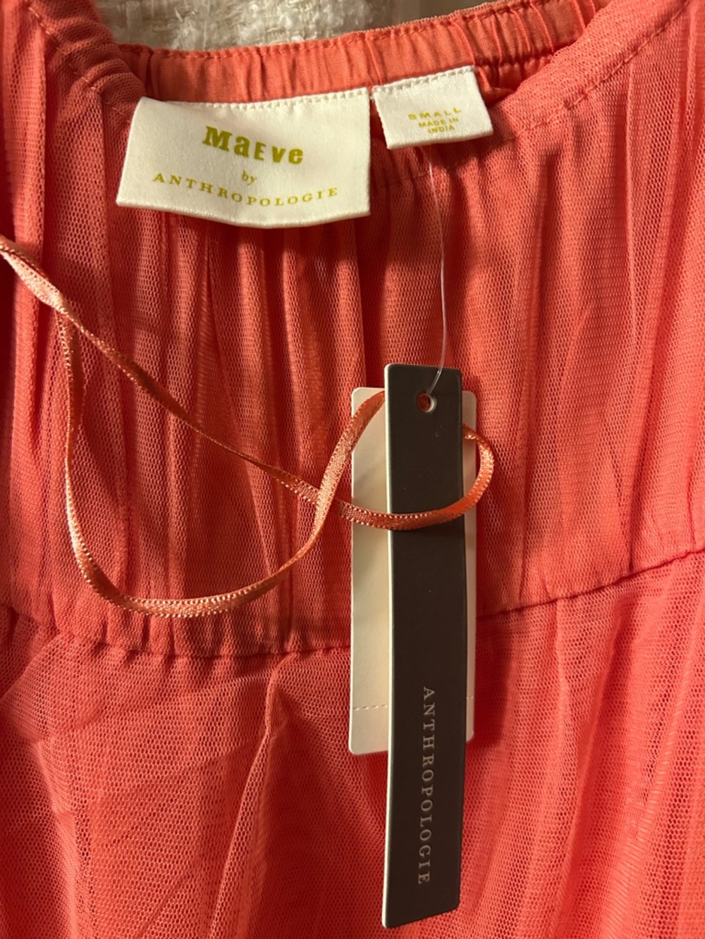Maeve Anthropologie Coral tulle Maxi Dress with Spaghetti Straps Small - Picture 4 of 11